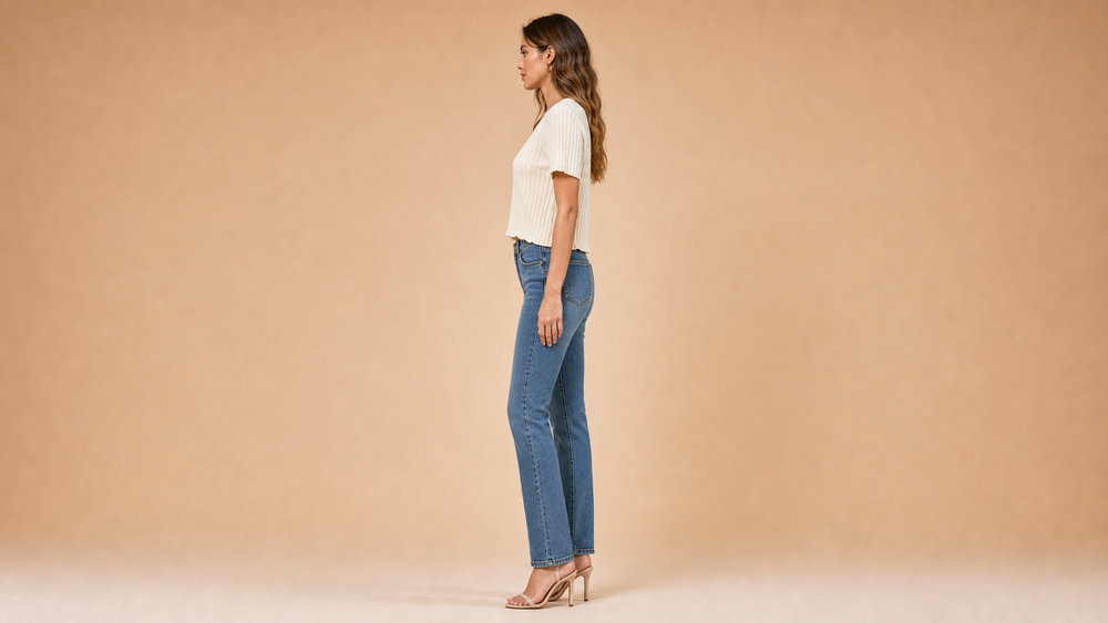 Cream Round Neck Ribbed Knit Short Sleeve Top Side View