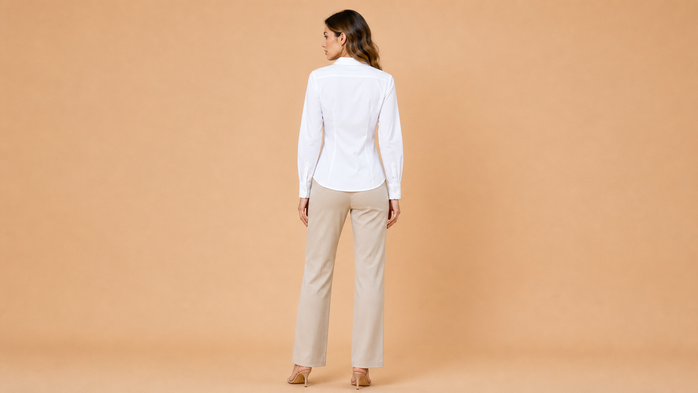 White Slim Fit Long Sleeve Collared Shirt Back View
