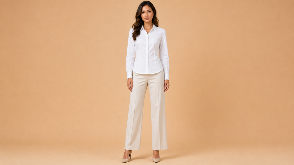 White Slim Fit Long Sleeve Collared Shirt Front View