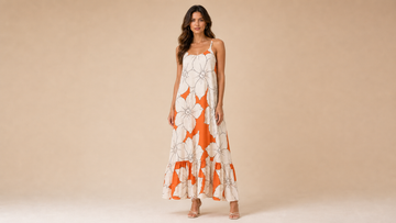 Orange White Floral Cami Maxi Dress Front View