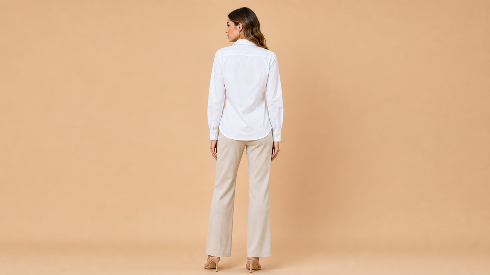 White Relaxed Long Sleeve Collared Shirt Back View