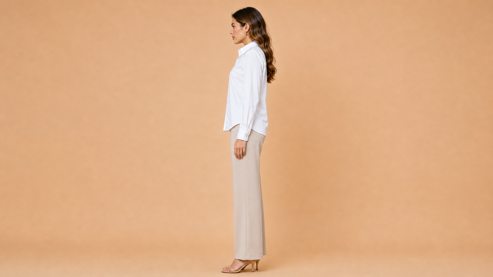 White Relaxed Long Sleeve Collared Shirt Side View