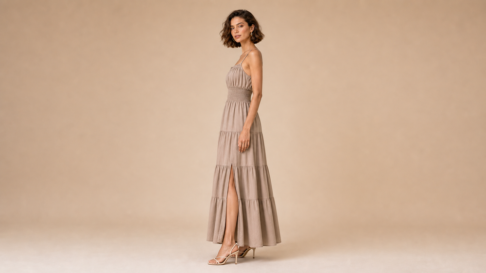 Apricot Layered Cami Maxi Dress Side View