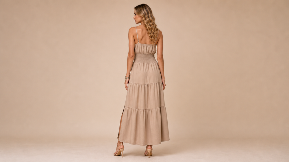 Apricot Layered Cami Maxi Dress Back View