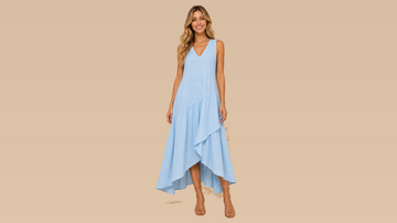Sky Blue Sleeveless Irregular Hem Maxi Dress Front View