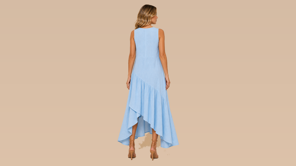 Sky Blue Sleeveless Irregular Hem Maxi Dress Back View