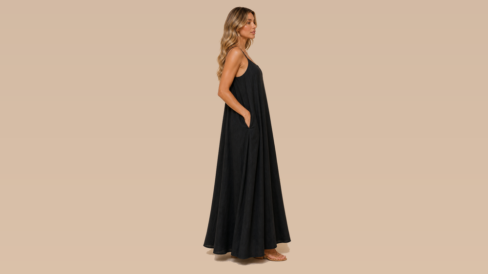 Black Loose Cami Resort Maxi Dress Side View