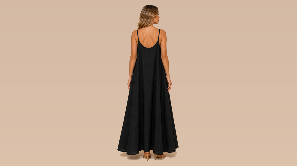 Black Loose Cami Resort Maxi Dress Back View