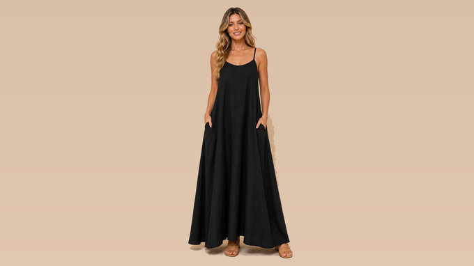 Black Loose Cami Resort Maxi Dress Front View