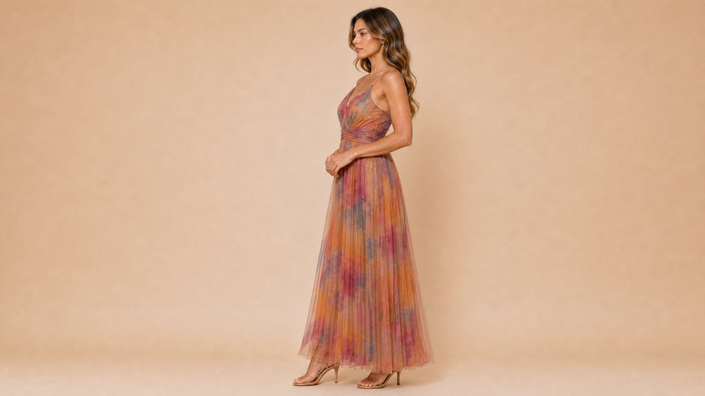 Orange Pink Mesh Print Cami Dress Side View