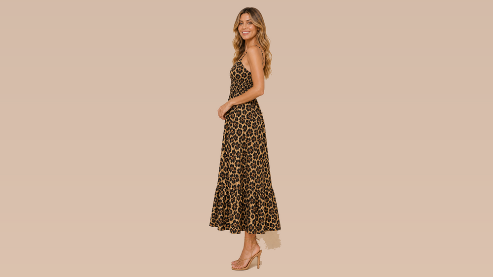 Brown Black Leopard Print Backless Cami Maxi Dress Side View
