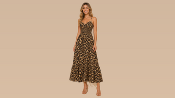Brown Black Leopard Print Backless Cami Maxi Dress Front View