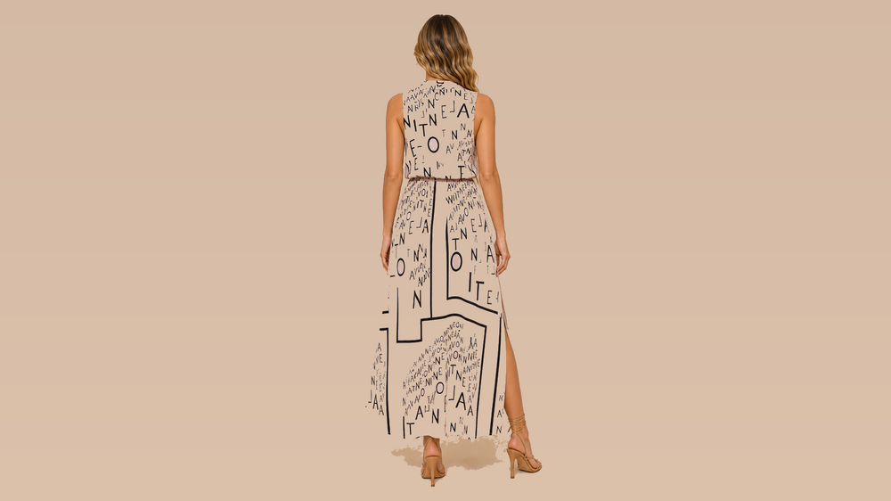 Blush Letter Print Sleeveless Waist Maxi Dress Back View