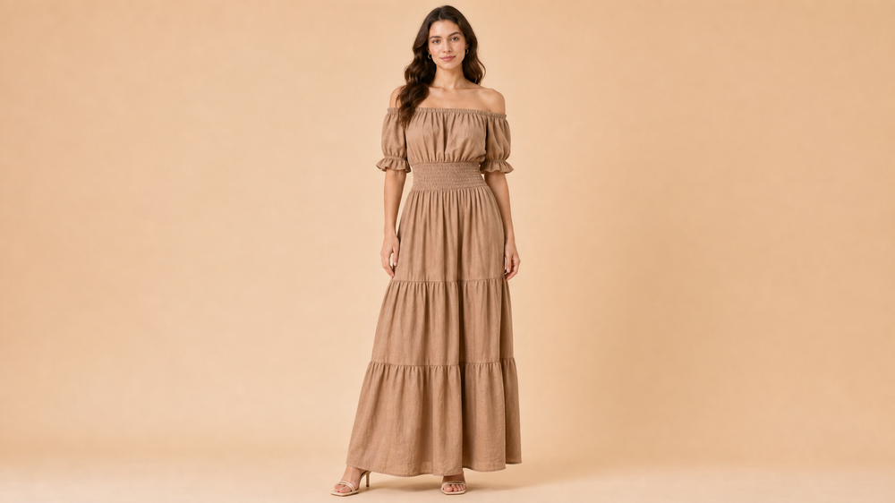 Mocha Sleeveless Tiered Maxi Dress Front View