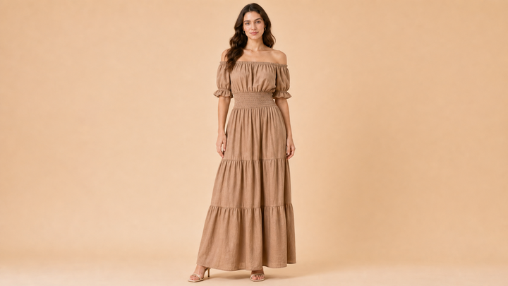 Mocha Sleeveless Tiered Maxi Dress Front View