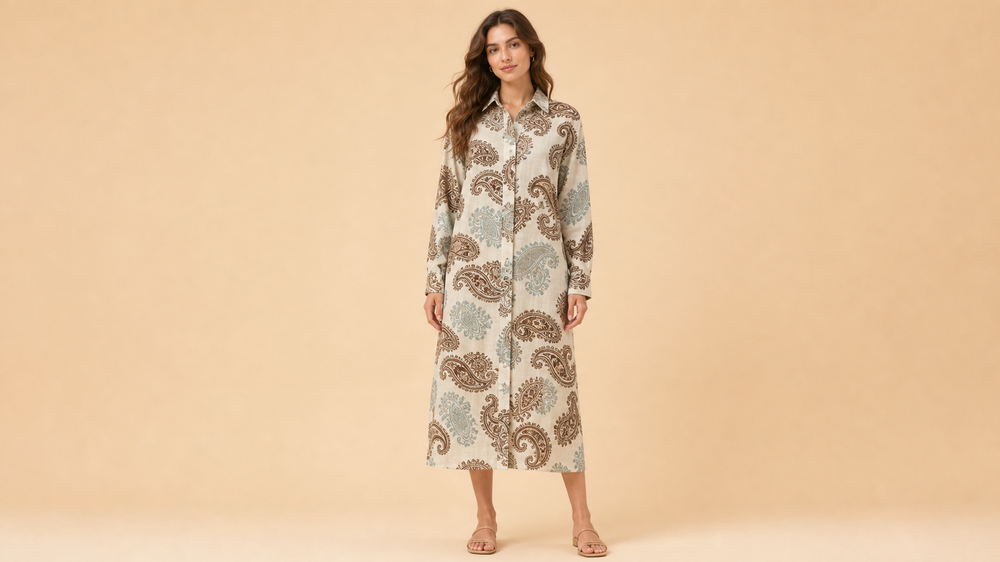 Beige Black Floral Sleeveless Midi Dress Front View