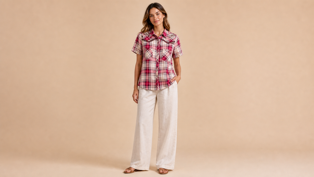 White Eyelet Blouse Pants Set Front View
