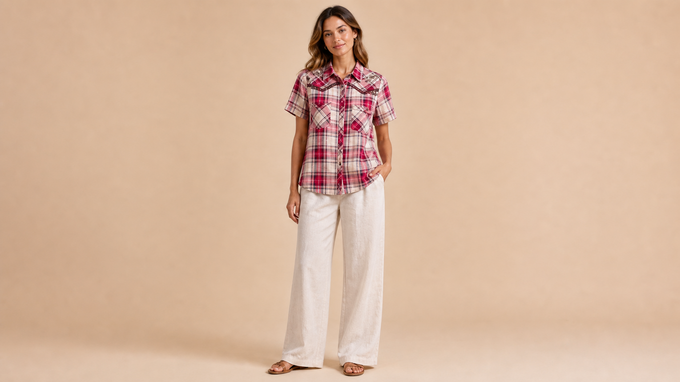 White Eyelet Blouse Pants Set Front View