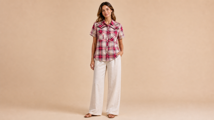 White Eyelet Blouse Pants Set Front View