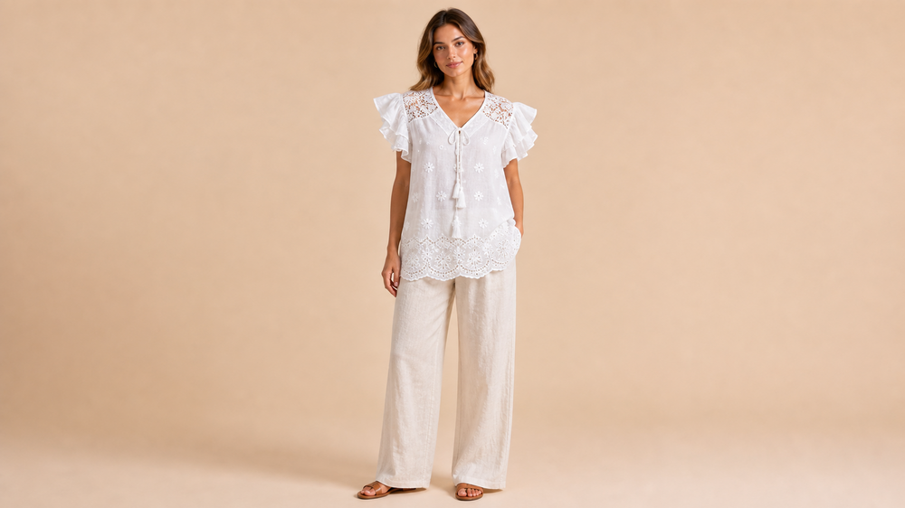 White Loose Short Sleeve Midi Dress Front View