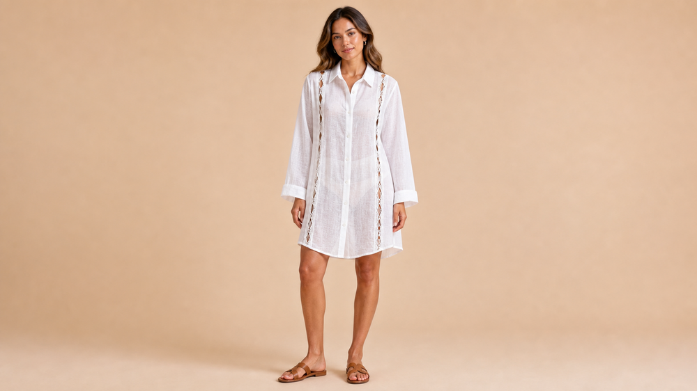 White Long Sleeve Loose Mini Dress Front View