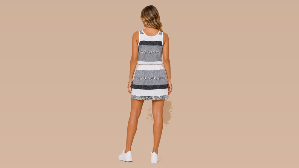 Striped U-Neck Sleeveless Tank Dress Back View