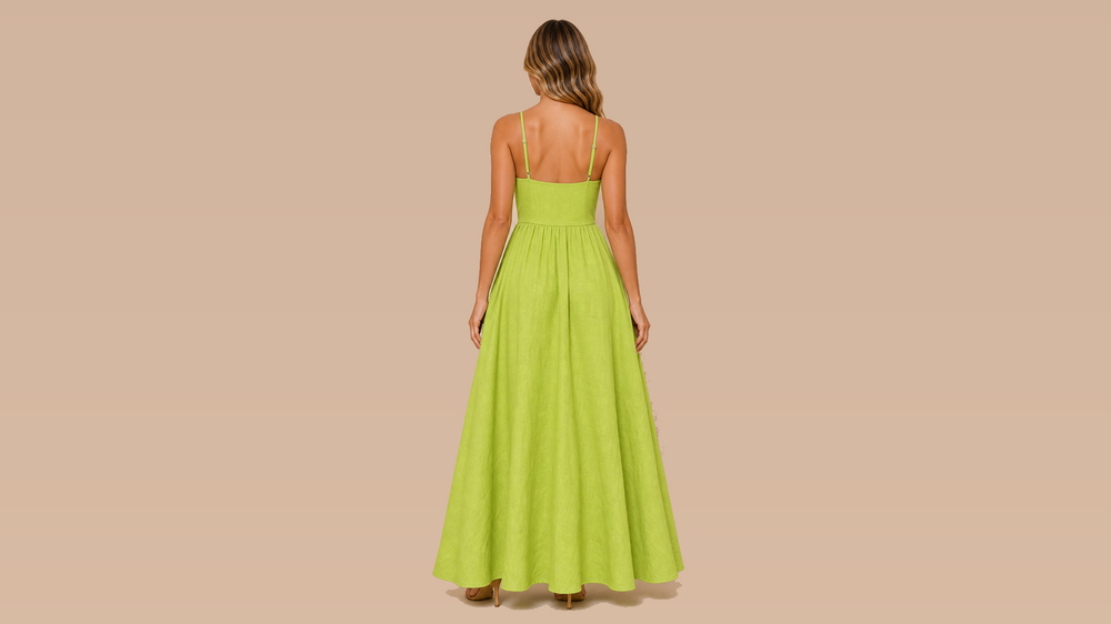 Bright Green Cross V-Neck Pocket Cami Dress Back View