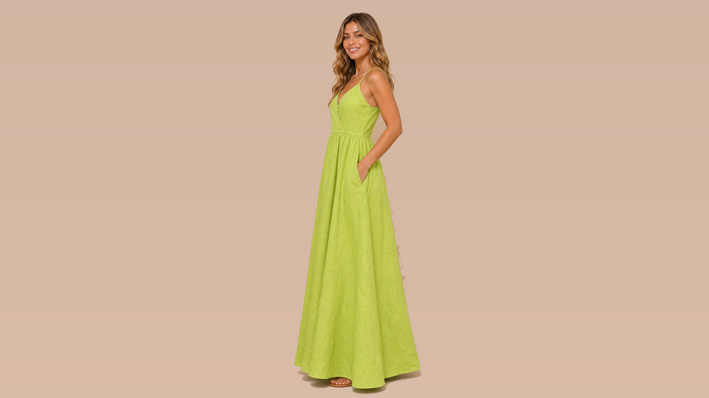Bright Green Cross V-Neck Pocket Cami Dress Side View
