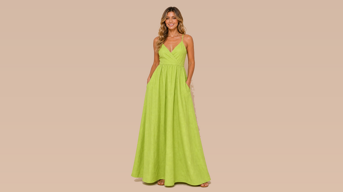 Bright Green Cross V-Neck Pocket Cami Dress Front View