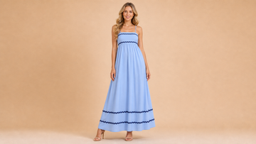 Light Blue Cami Wavy Edge Maxi Dress Front View