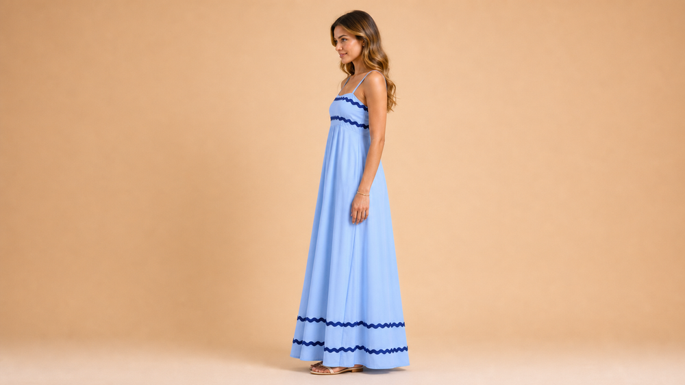 Light Blue Cami Wavy Edge Maxi Dress Side View